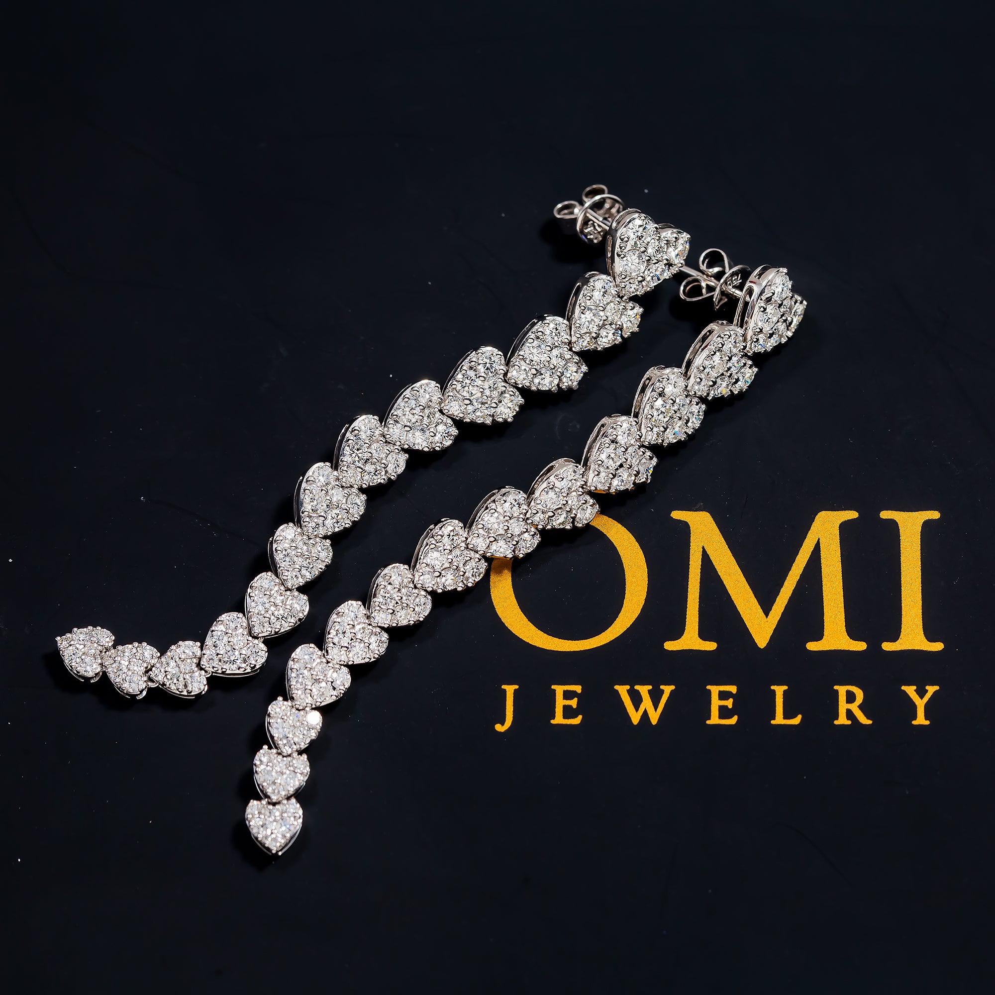 18K GOLD DIAMOND HEART DROP EARRINGS 4.13 CTW