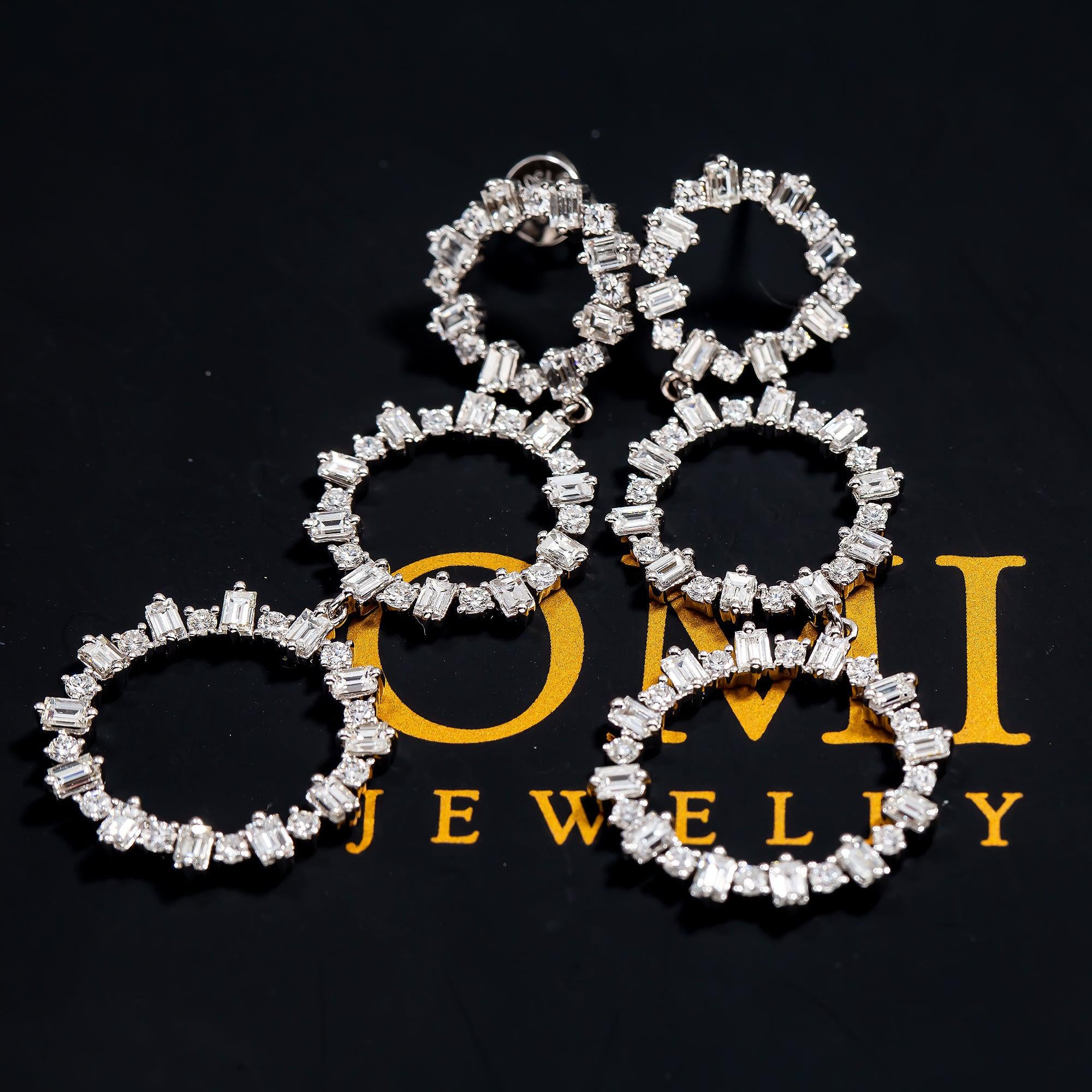 18K GOLD BAGUETTE DIAMOND LADIES DROP EARRINGS 4.45 CTW