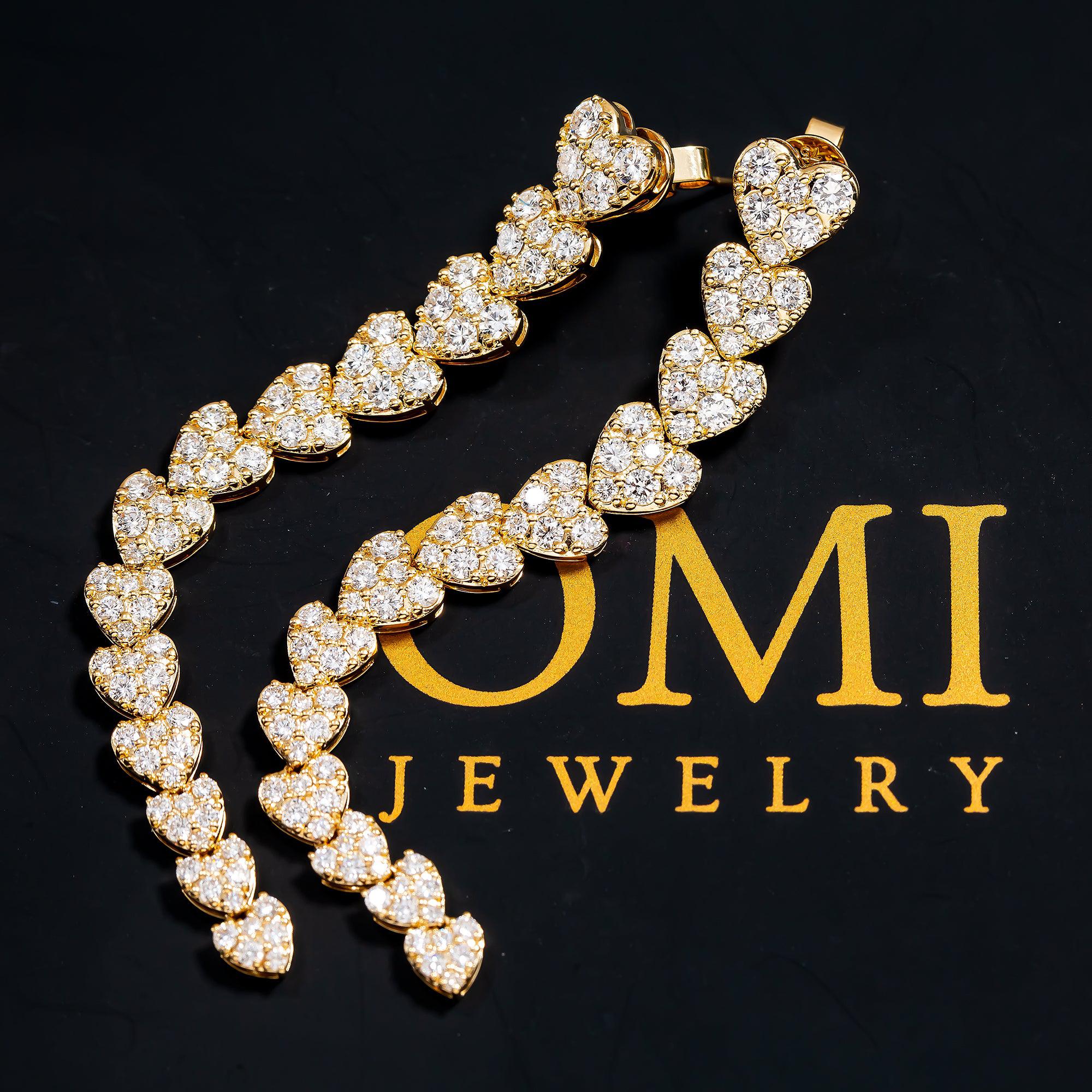 18K GOLD DIAMOND HEART DROP EARRINGS 4.13 CTW