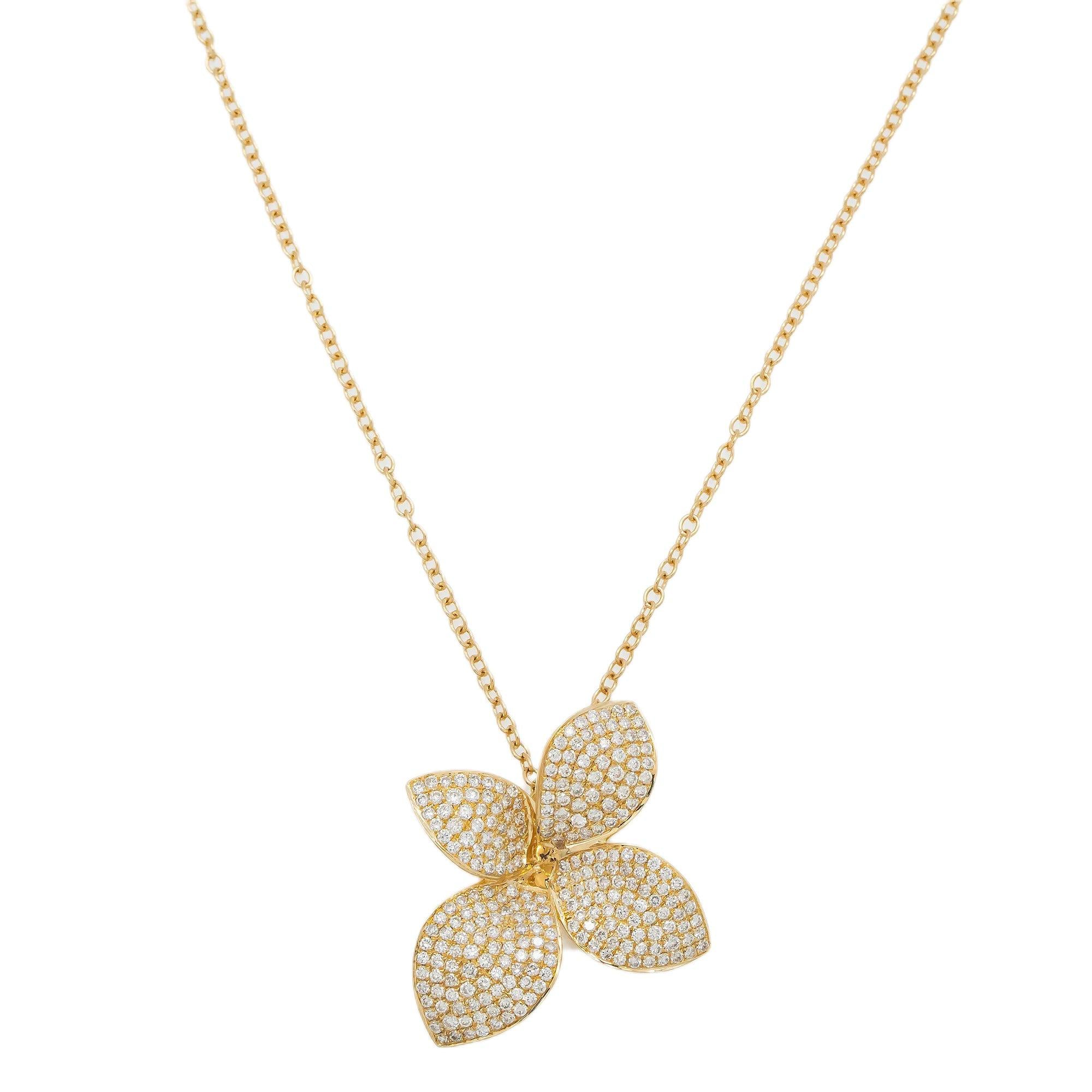 18K GOLD DIAMOND FLOWER NECKLACE 1.07 CT