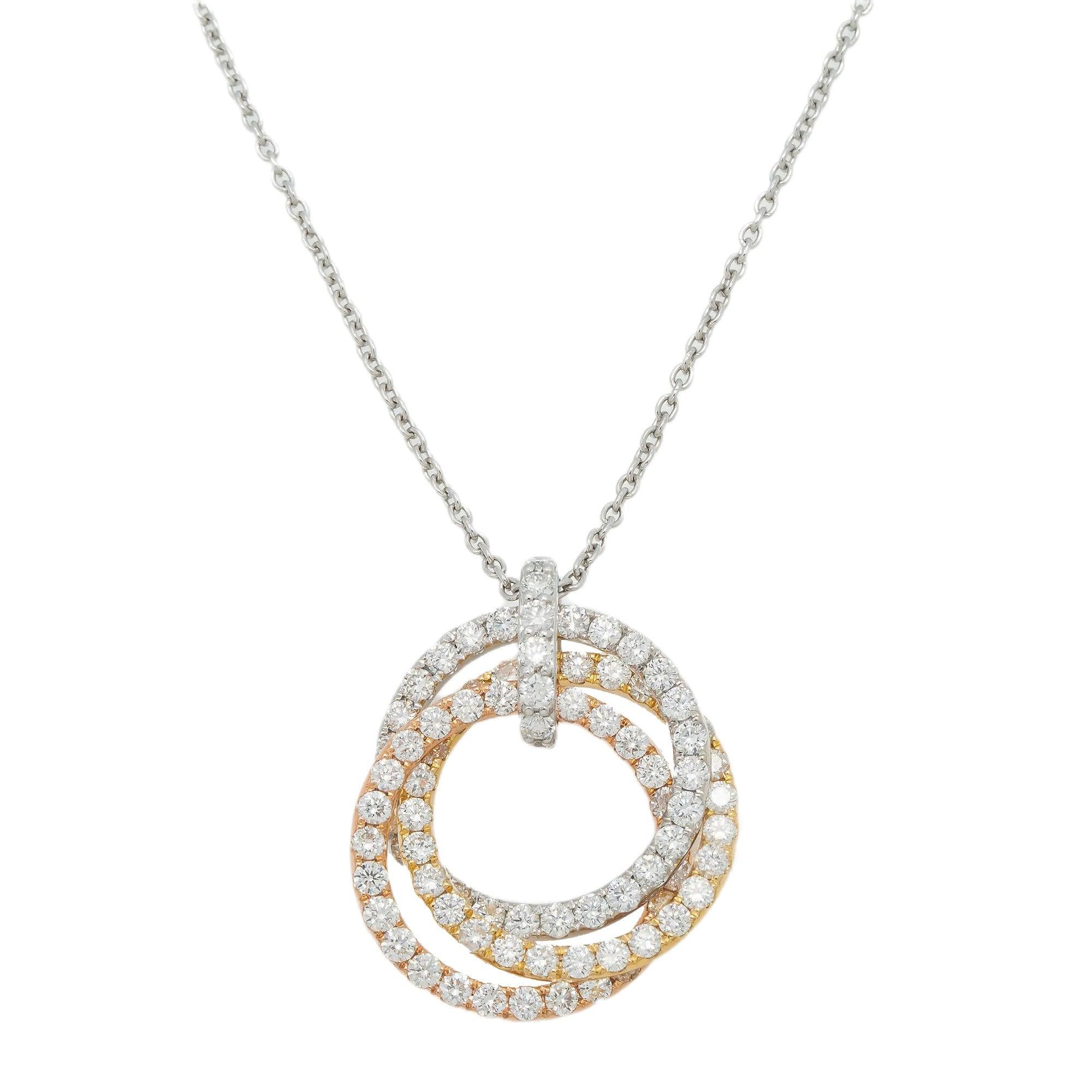 18K GOLD TRI TONE DIAMOND OPEN CIRCLES NECKLACE 3.01 CT