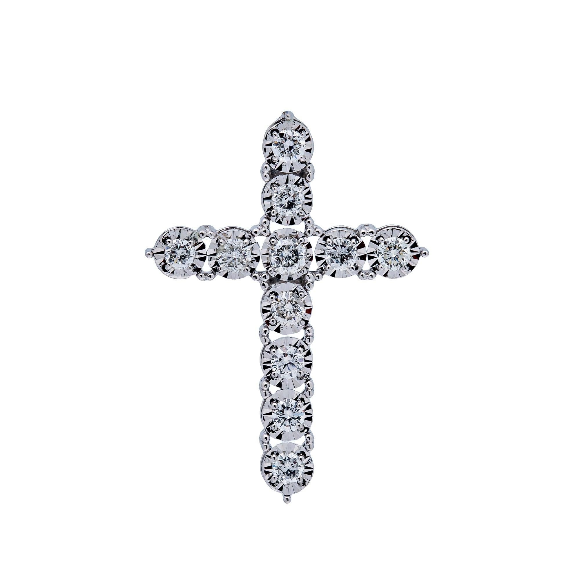 14K WHITE GOLD UNISEX CROSS WITH 1.45 CT  DIAMONDS