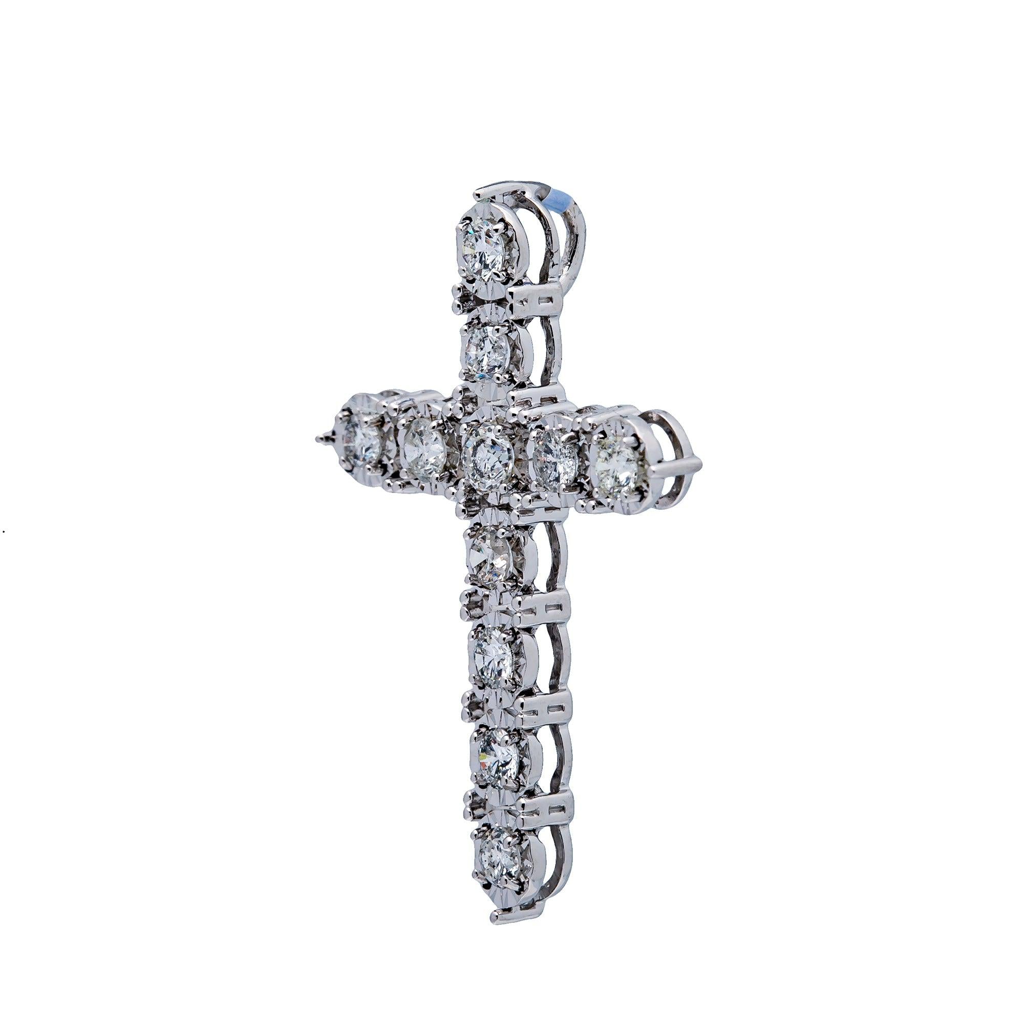 14K WHITE GOLD UNISEX CROSS WITH 1.45 CT  DIAMONDS