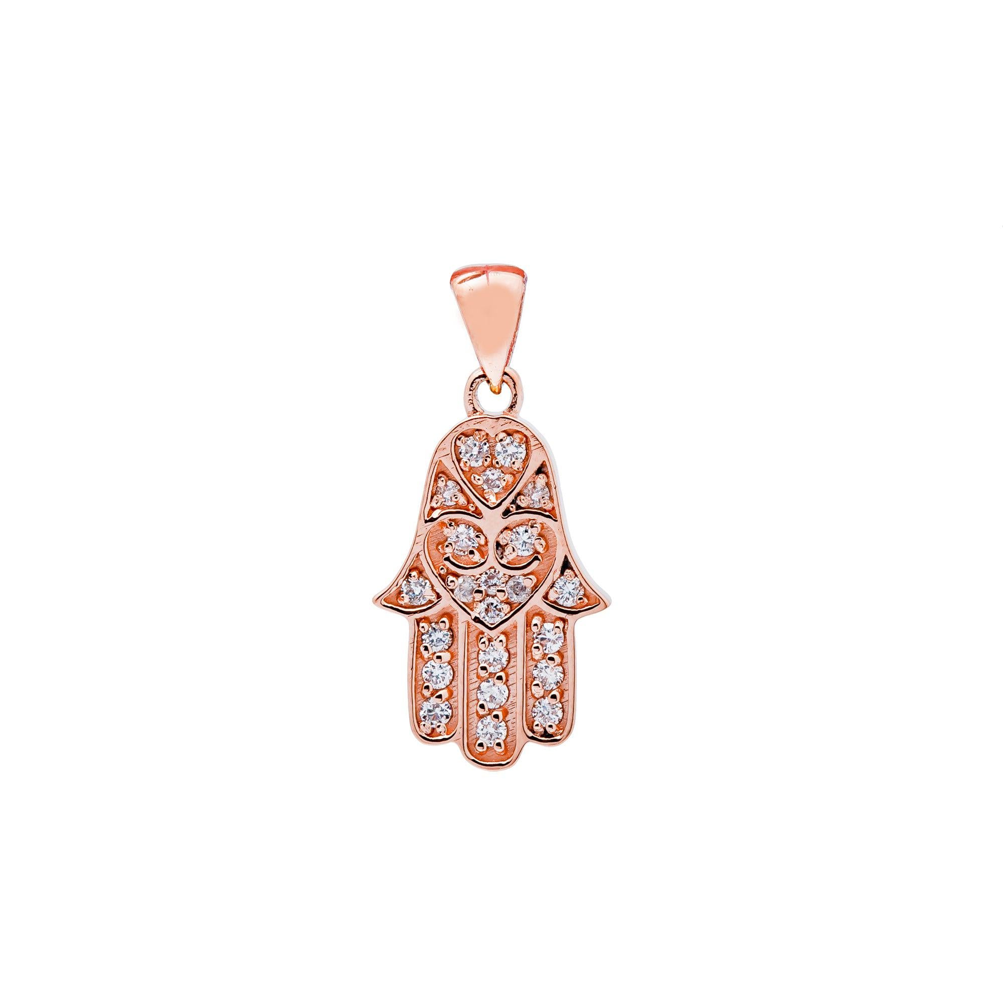 14K ROSE GOLD UNISEX HAMSA WITH 0.12 CT DIAMONDS