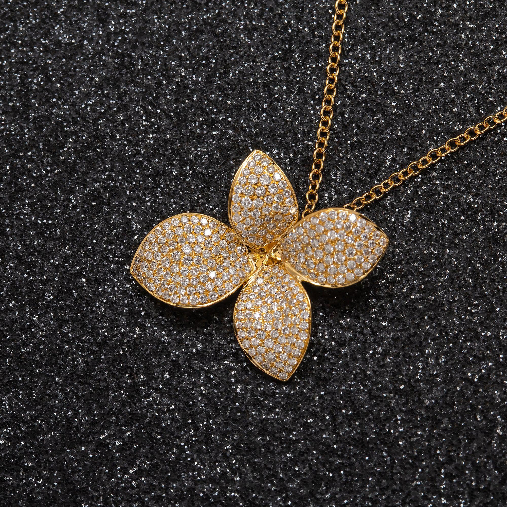 18K GOLD DIAMOND FLOWER NECKLACE 1.07 CT