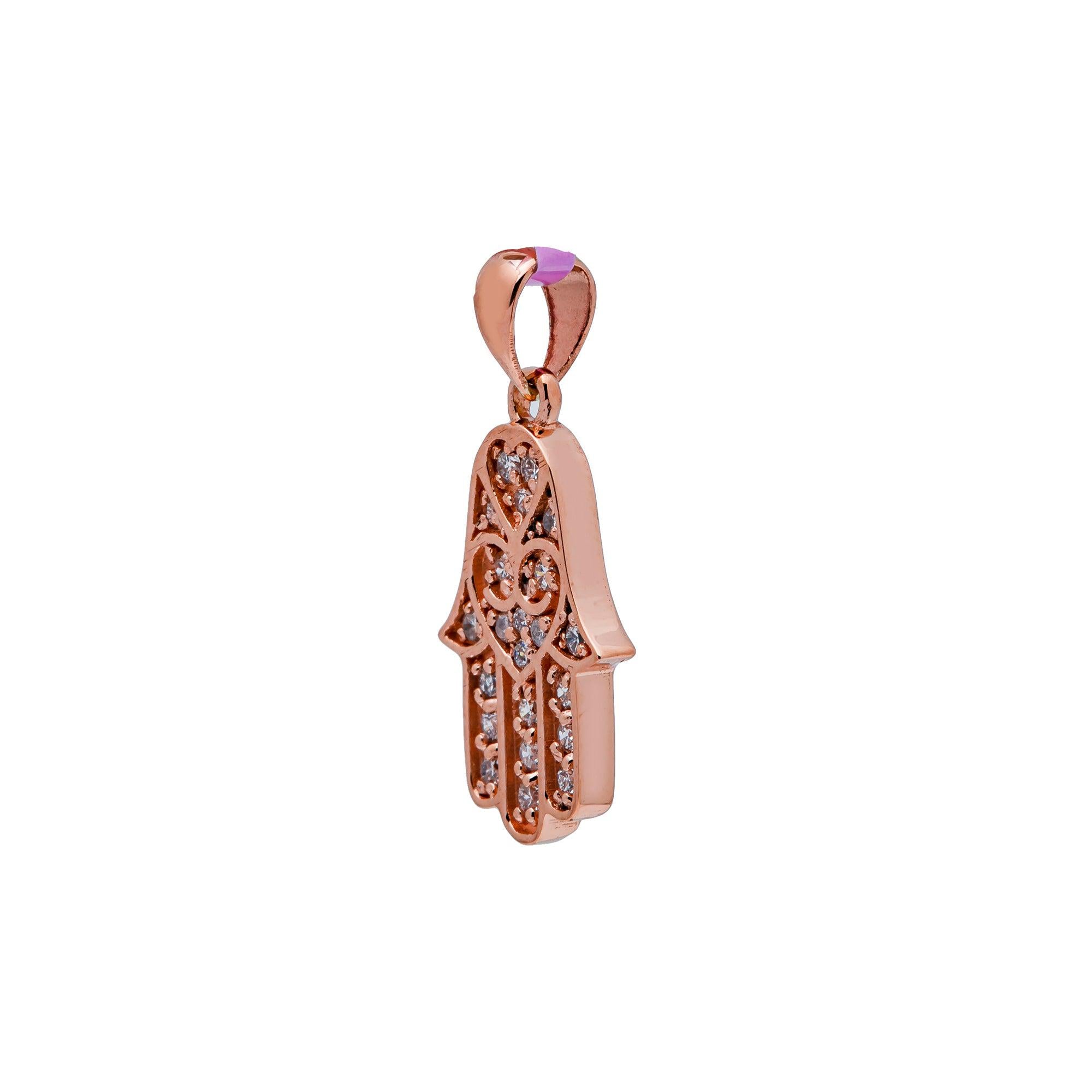14K ROSE GOLD UNISEX HAMSA WITH 0.12 CT DIAMONDS