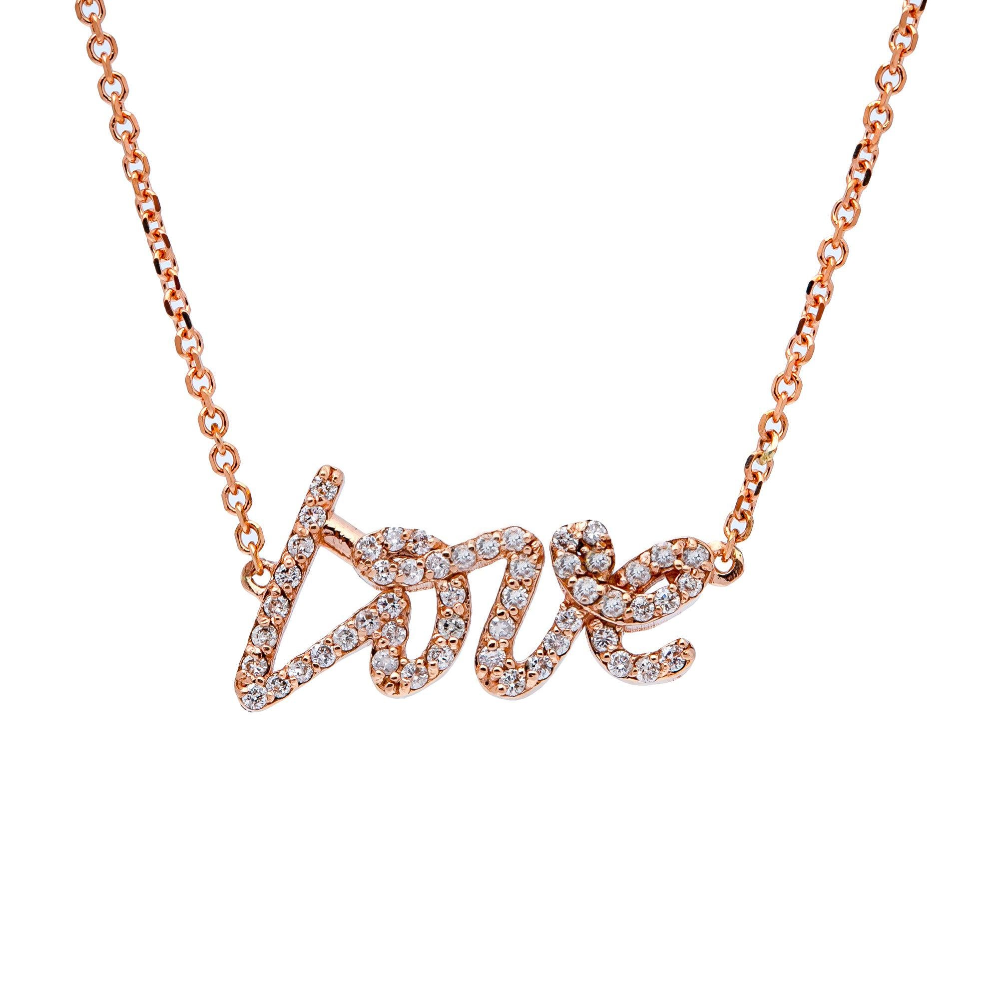 14K ROSE GOLD UNISEX "LOVE " NECKLACE WITH 0.28 CT DIAMONDS