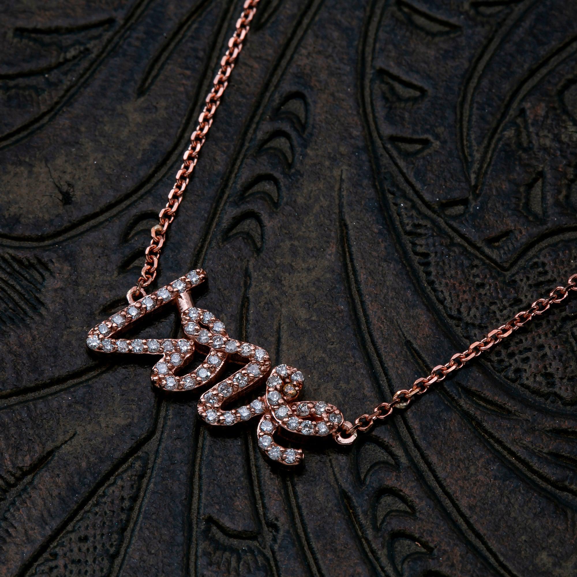 14K ROSE GOLD UNISEX "LOVE " NECKLACE WITH 0.28 CT DIAMONDS