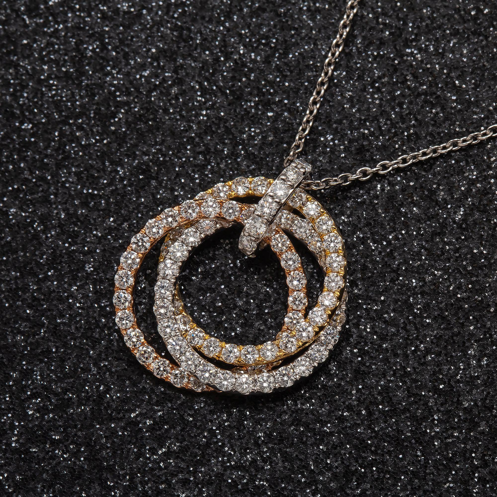 18K GOLD TRI TONE DIAMOND OPEN CIRCLES NECKLACE 3.01 CT