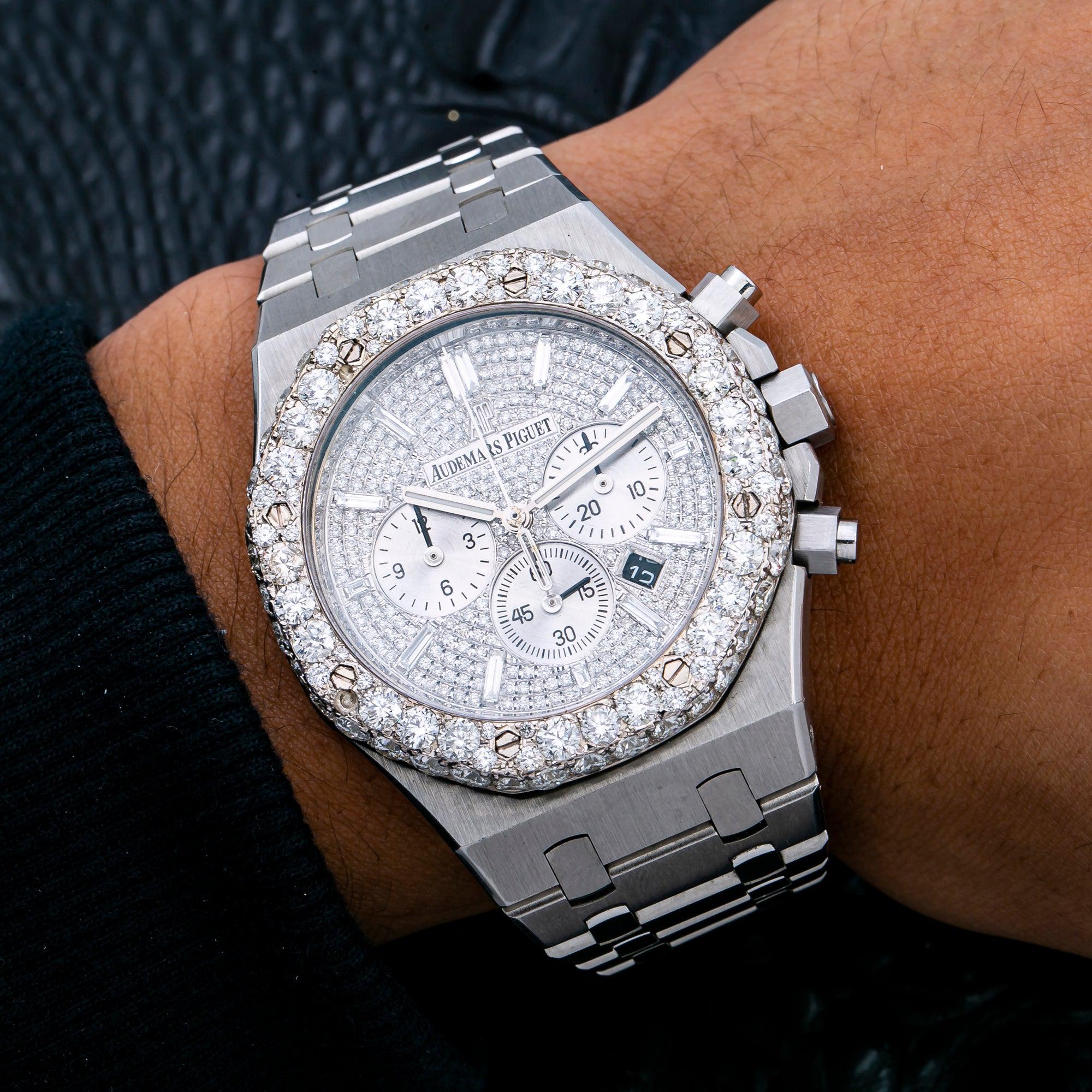 Audemars Piguet Royal Oak Chronograph 41MM 26320ST Diamond Paved Dial Custom Aftermarket Stainless Steel Bracelet