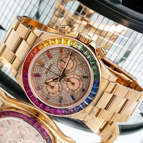 Rolex Daytona Diamond Watch, 116505 40mm, Rainbow Diamond Dial With Rose Gold Oyster Bracelet