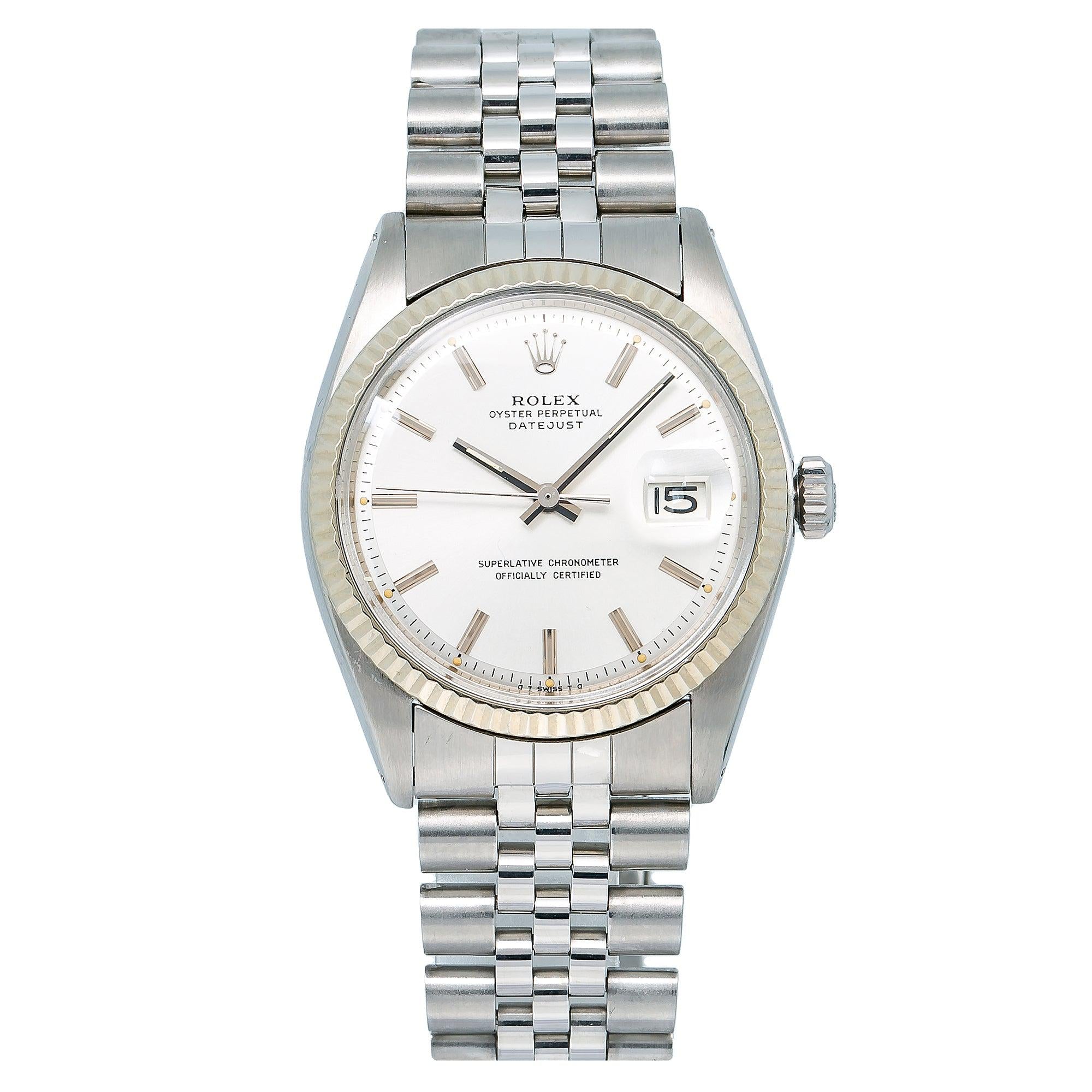 Rolex Datejust 36MM 1601 Silver Diamond Dial White Gold Fluted Bezel Stainless Steel Jubilee Bracelet