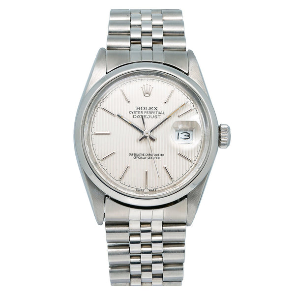 Rolex Datejust 36MM 16030 Silver Tapestry Dial Smooth Bezel