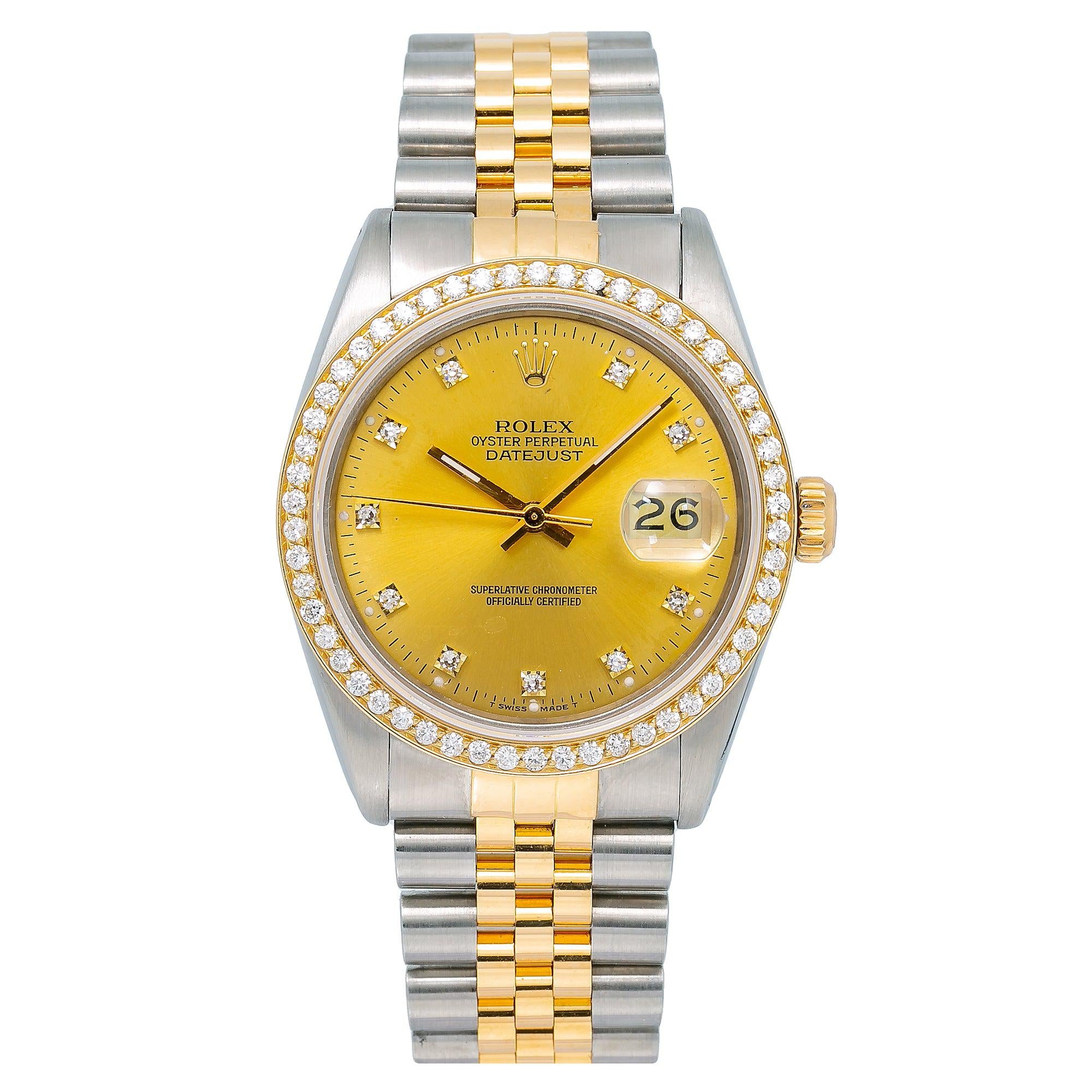 Rolex Datejust 36MM 16013 Champagne Diamond Dial Diamond Bezel Two Tone Jubilee Bracelet