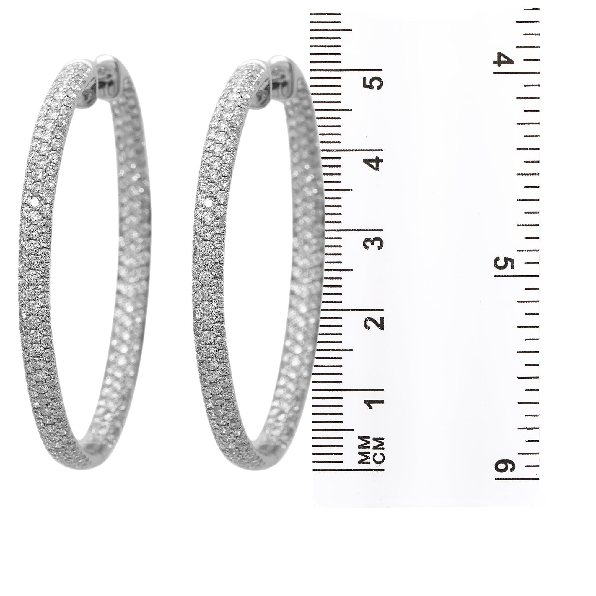 18K White Gold Hoop Ladies Earrings With Round Shaped Diamonds