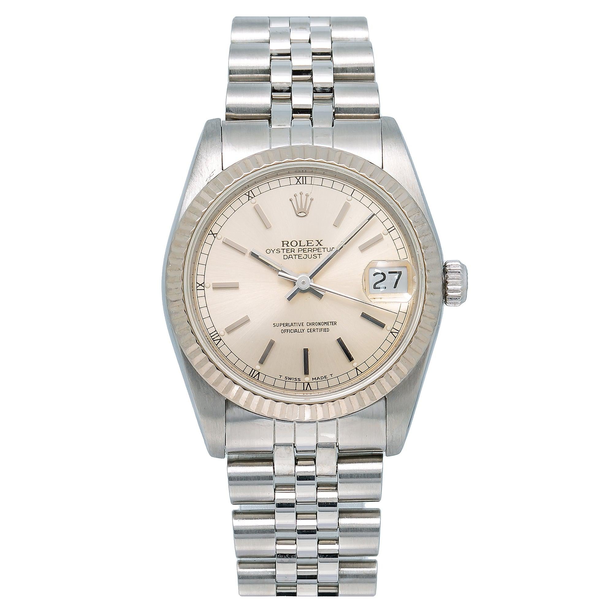 Rolex Datejust 31MM 68274 Silver Dial White Gold Fluted Bezel Stainless Steel Jubilee Bracelet