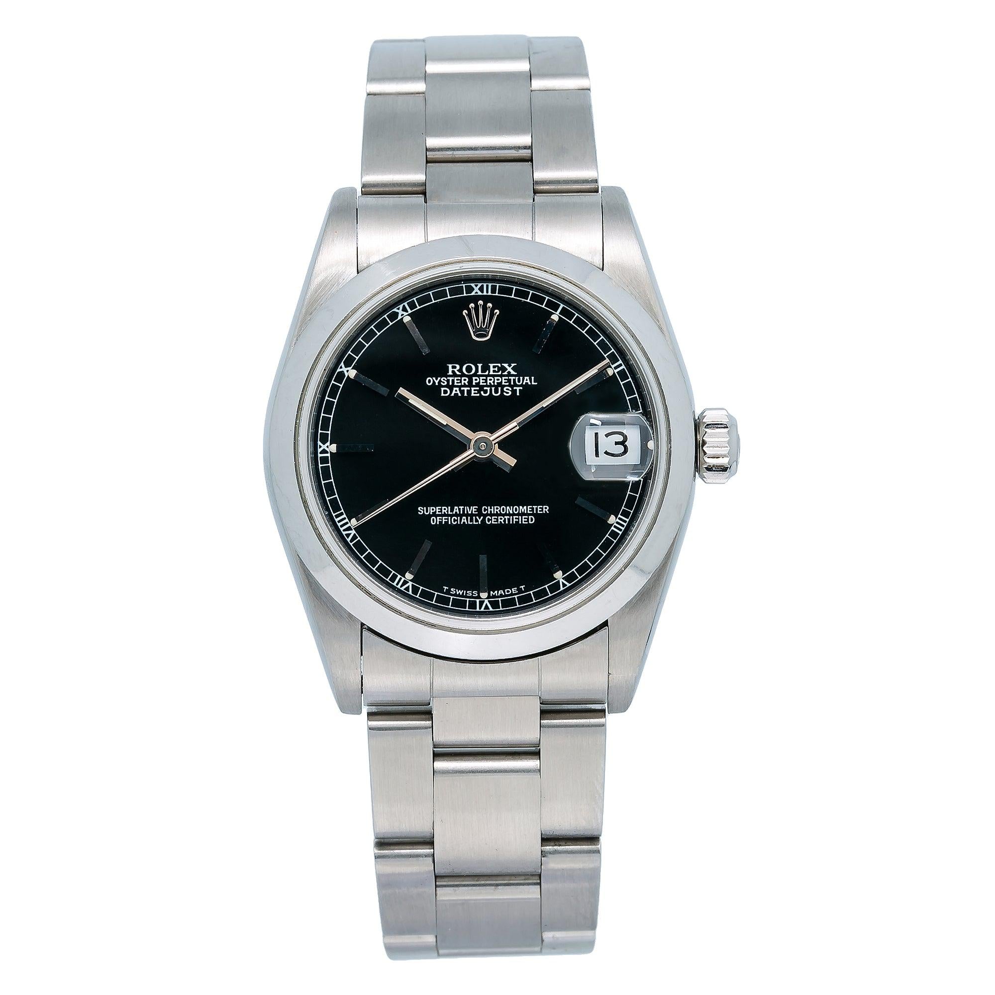 Rolex Datejust 31MM 68240 Black Dial Smooth Bezel Stainless Steel Oyster Bracelet