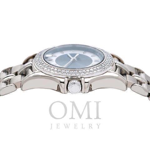 18K White Gold Mauboussin Lady's Round NO140 26mm white and Blue Dial with Diamond Bezel