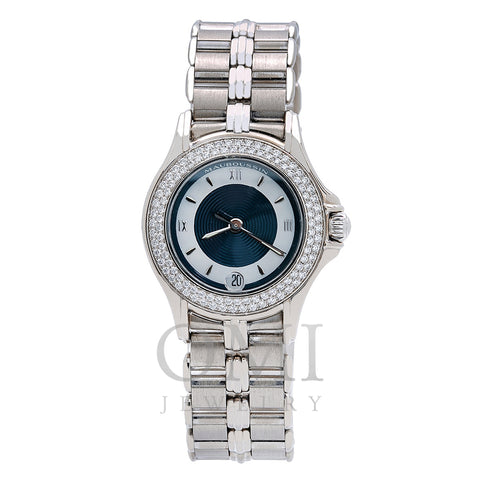 18K White Gold Mauboussin Lady's Round NO140 26mm white and Blue Dial with Diamond Bezel