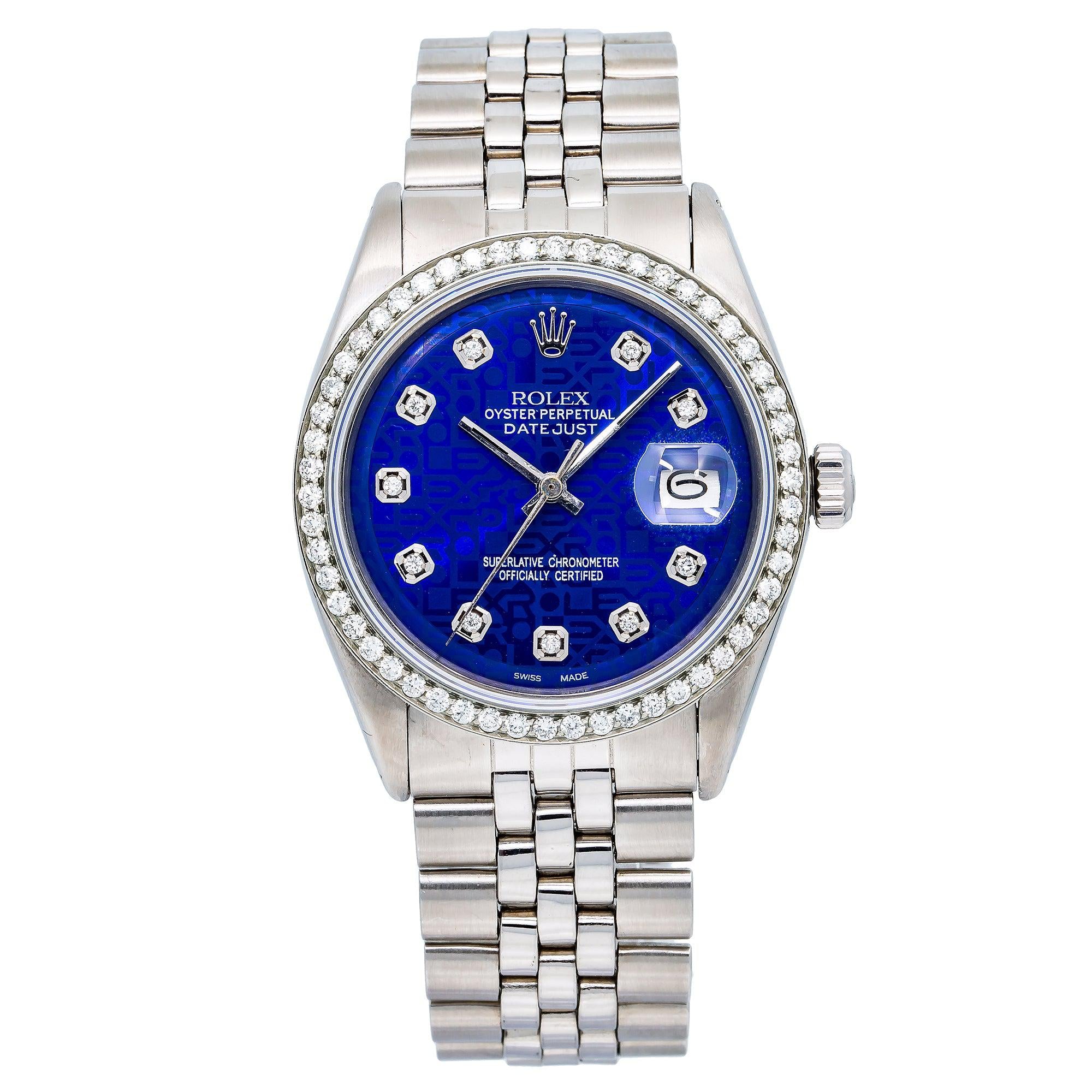 Rolex Datejust 36MM 1601 Blue Diamond Dial Diamond Bezel Stainless Steel Jubilee Bracelet