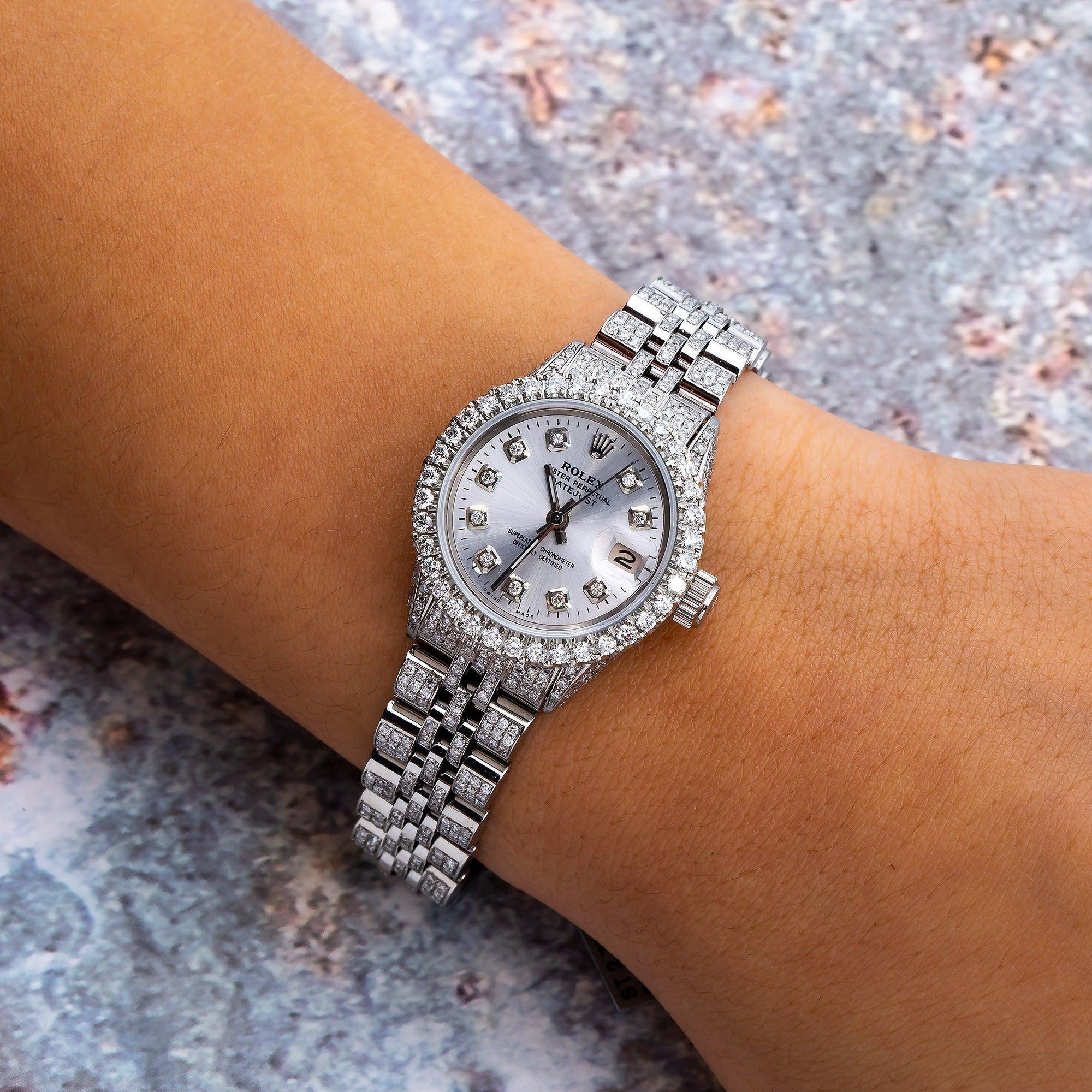 Rolex Datejust 26MM 6916 Silver Diamond Dial Diamond Bezel Stainless Steel Full Diamond Jubilee Bracelet 7.75ct