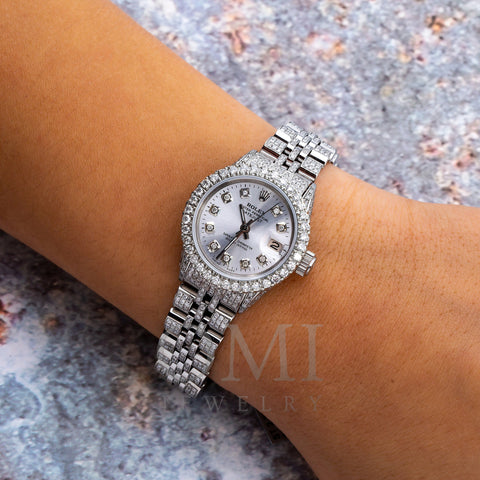Rolex Oyster Perpetual Lady DateJust 26MM Silver Diamond Dial With 7.75 CT Diamonds