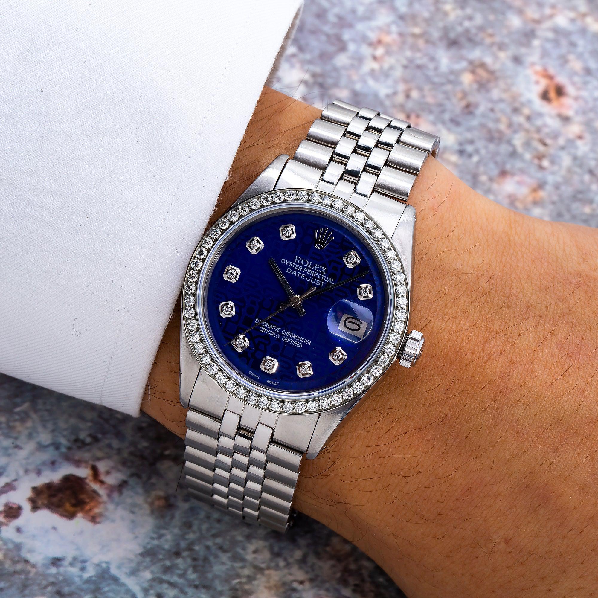 Rolex Datejust 36MM 1601 Blue Diamond Dial Diamond Bezel Stainless Steel Jubilee Bracelet