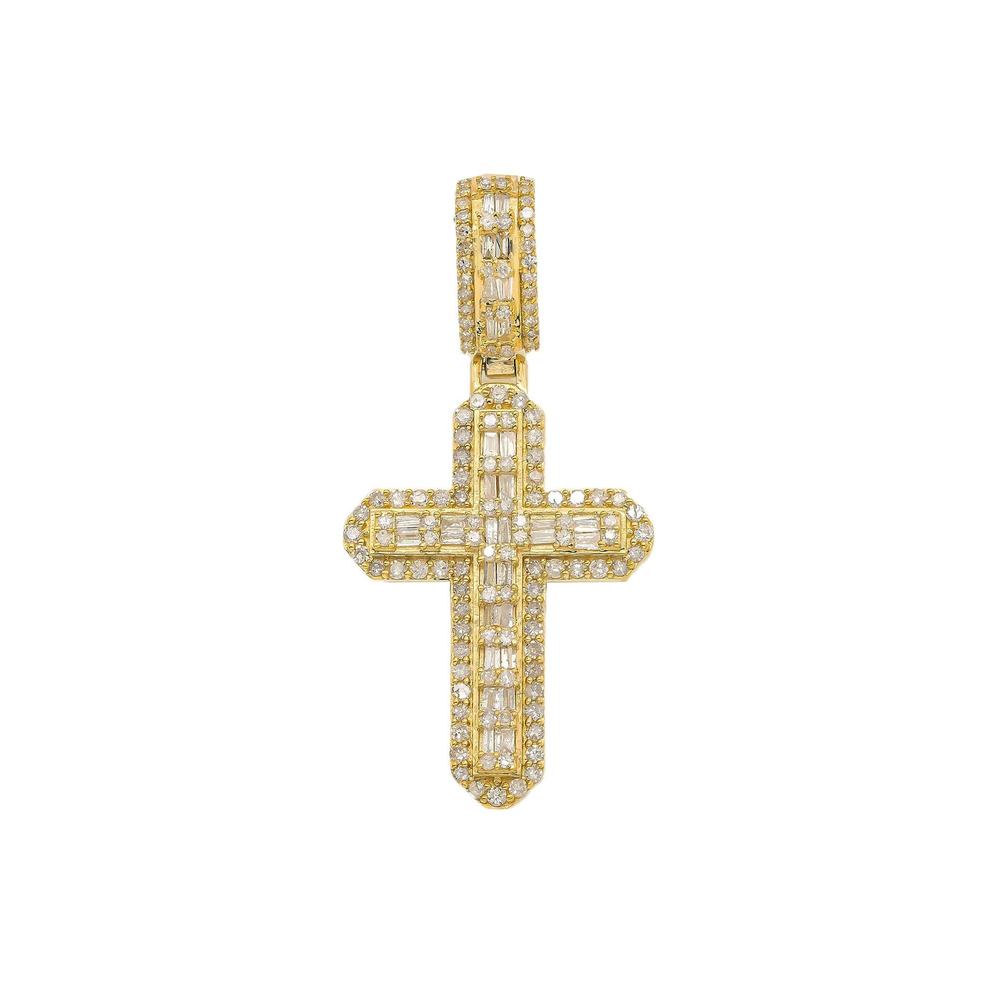 14K GOLD DIAMOND CROSS PENDANT 1.01 CT