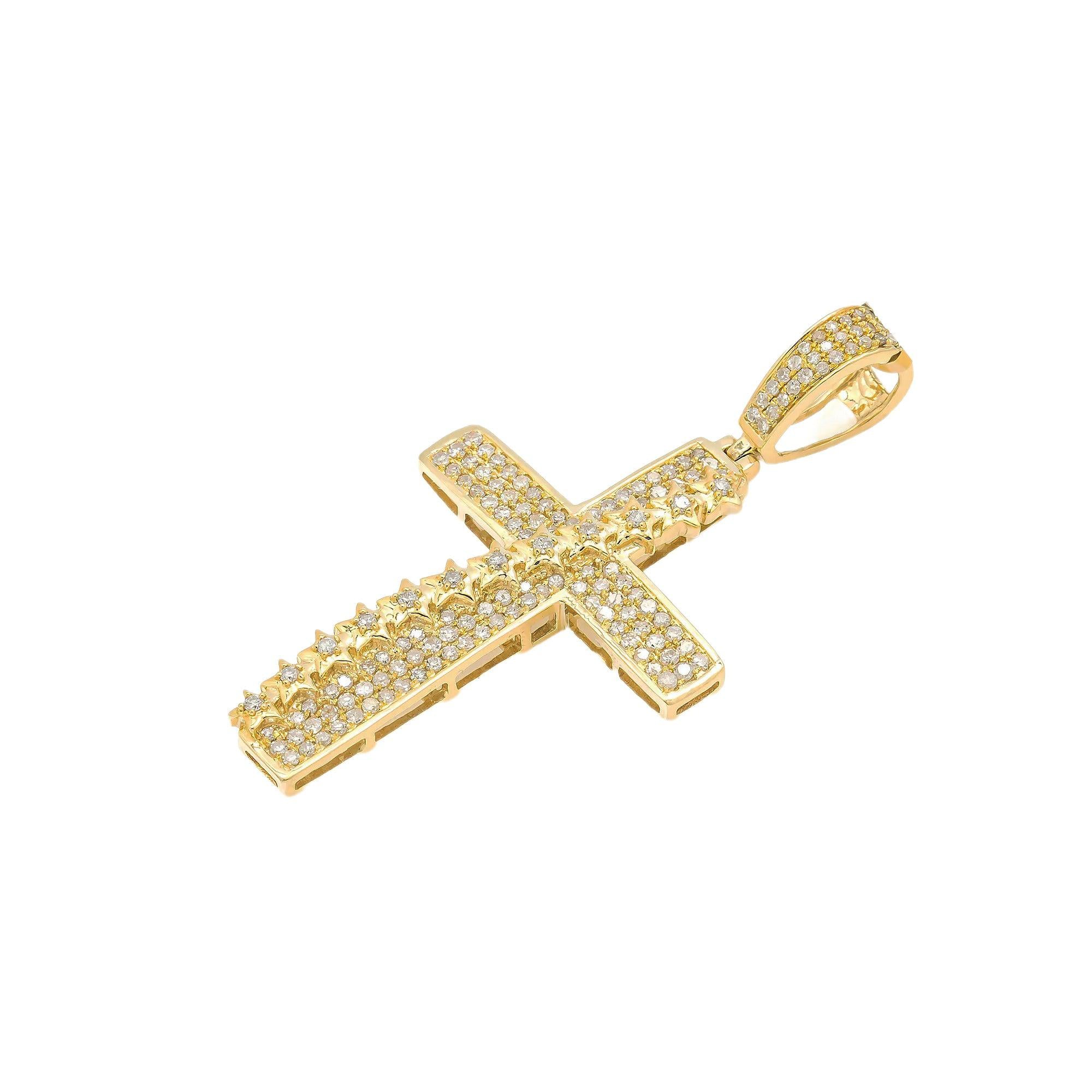 14K GOLD DIAMOND CROSS PENDANT WITH STAR DETAIL 0.93 CT