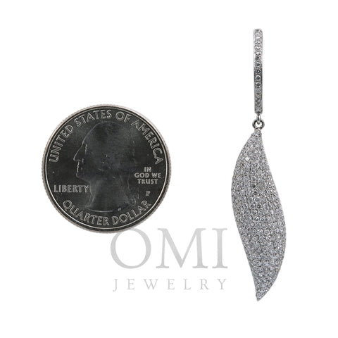 18K White Gold Ladies Leaf Shaped Earrings With Diamonds