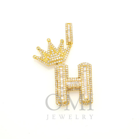 14K GOLD DIAMOND INITIAL H WITH CROWN PENDANT 1.71 CT
