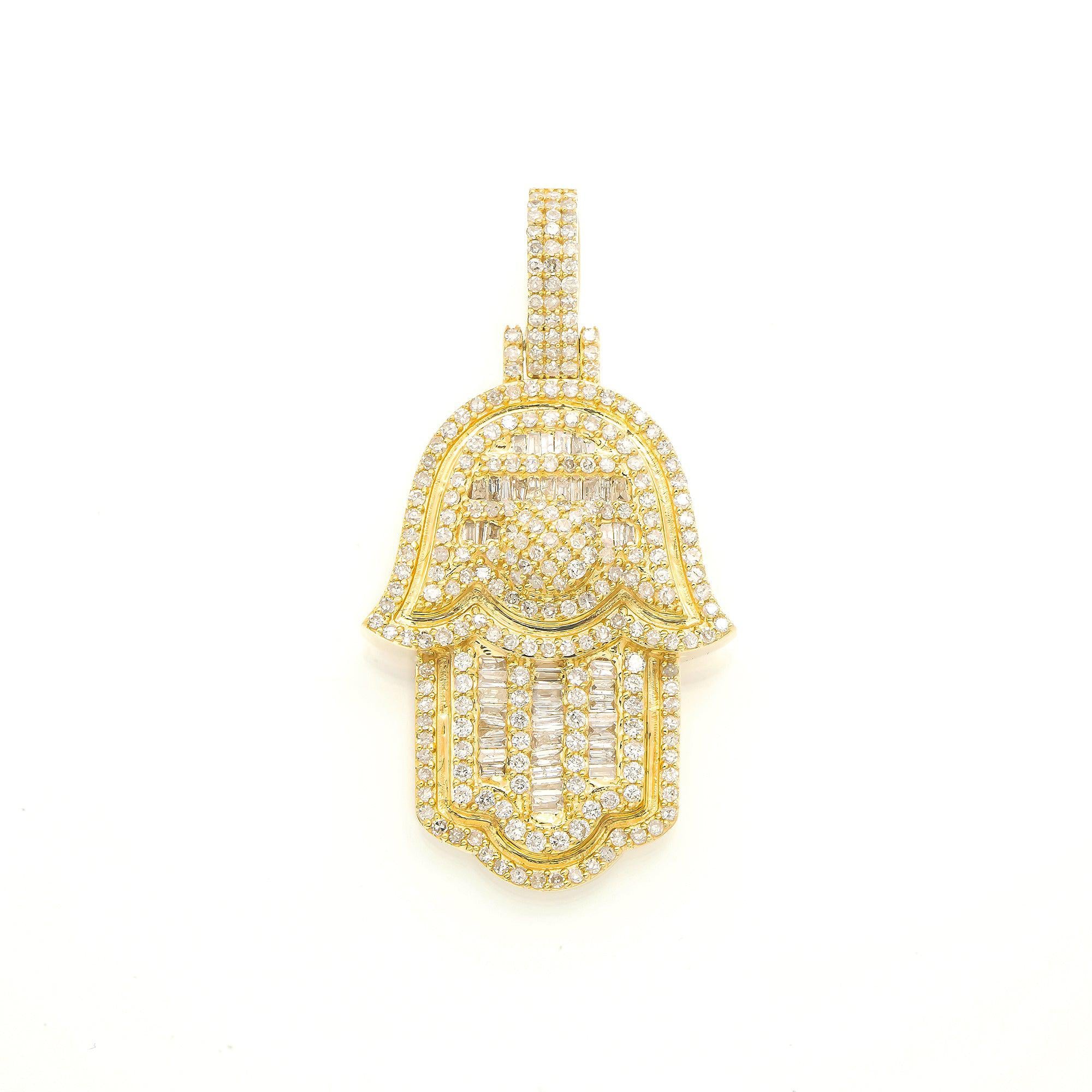 14K GOLD DIAMOND HAMSA PENDANT 1.45 CT