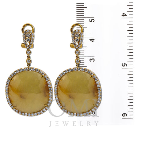 18K Yellow Gold Ladies Earrings With Round Shaped  Diamonds