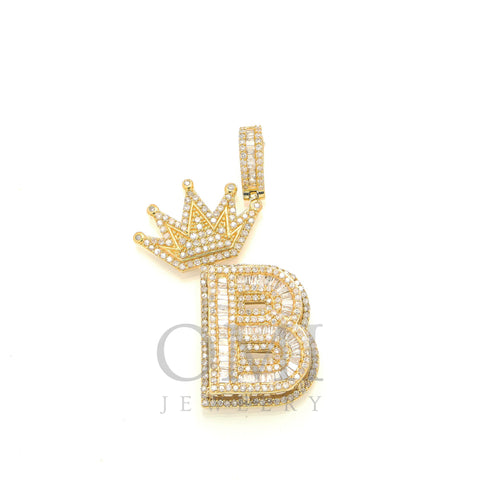 14K GOLD DIAMOND INITIAL B WITH CROWN PENDANT 1.81 CT