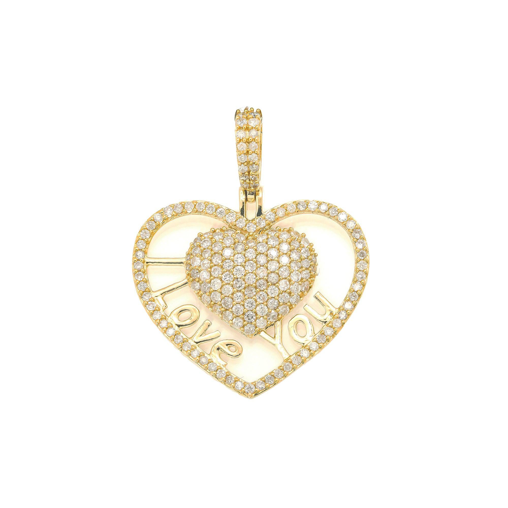 14K GOLD DIAMOND HEART WITH I LOVE YOU PENDANT 1.41 CT