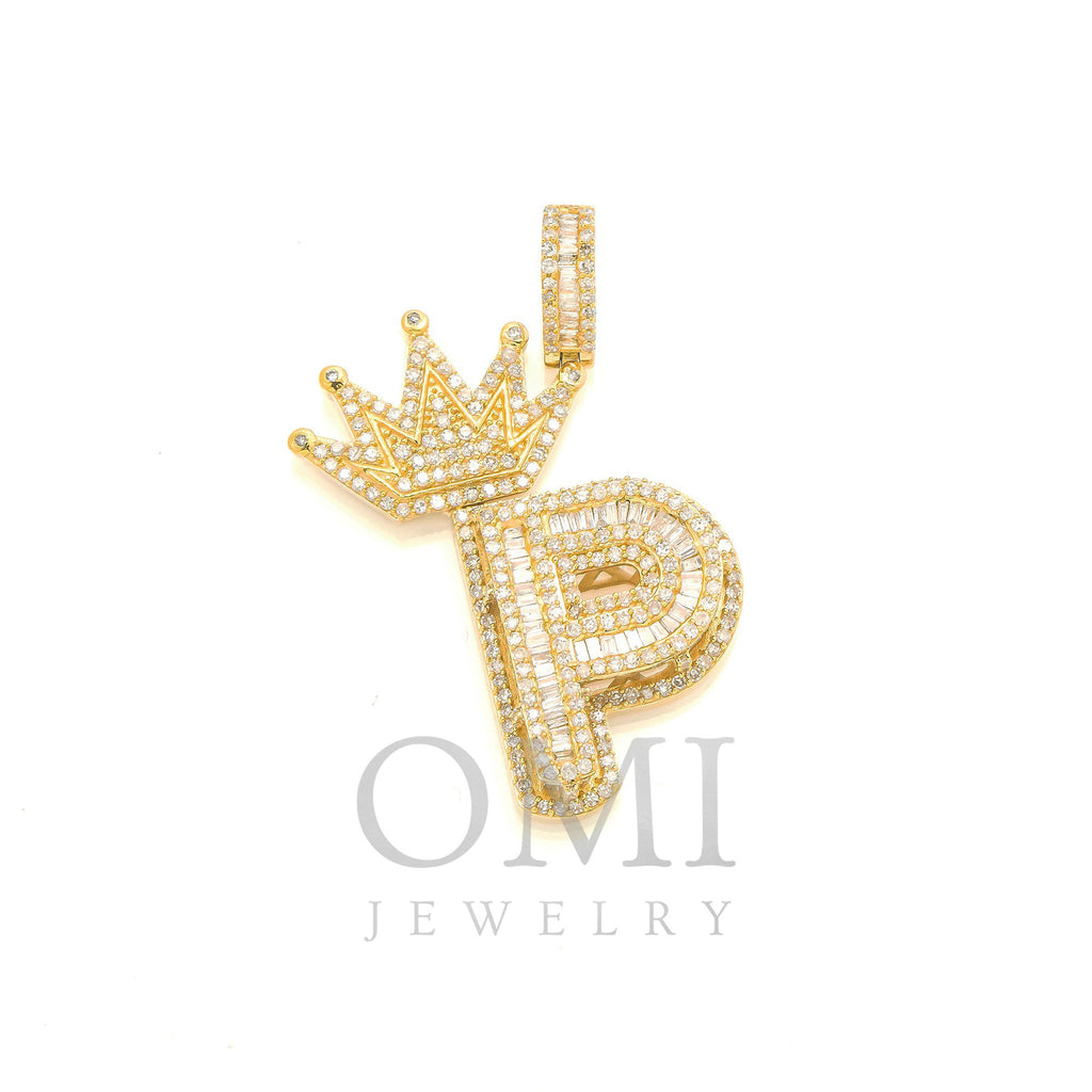 14K GOLD DIAMOND INITIAL P WITH CROWN PENDANT 1.49 CT