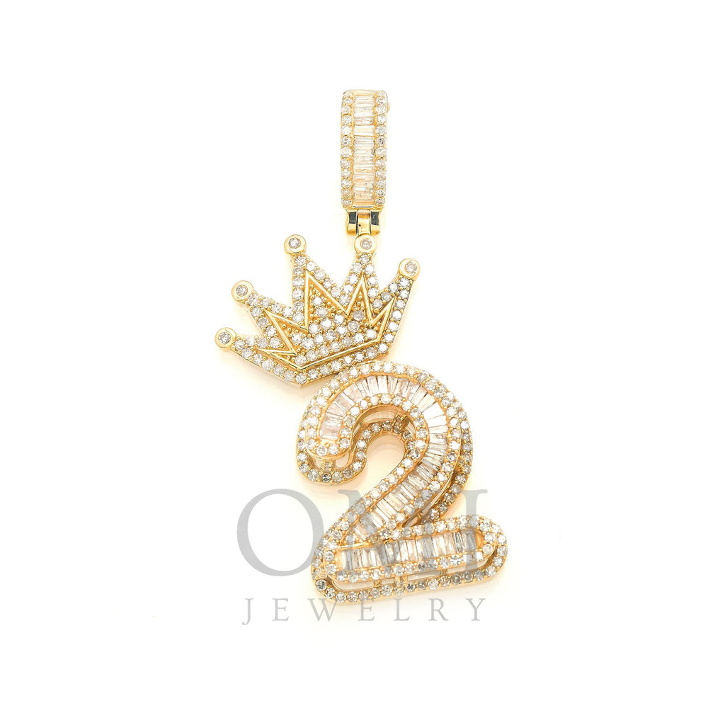 14K GOLD DIAMOND NUMBER 2 WITH CROWN PENDANT 1.85 CT