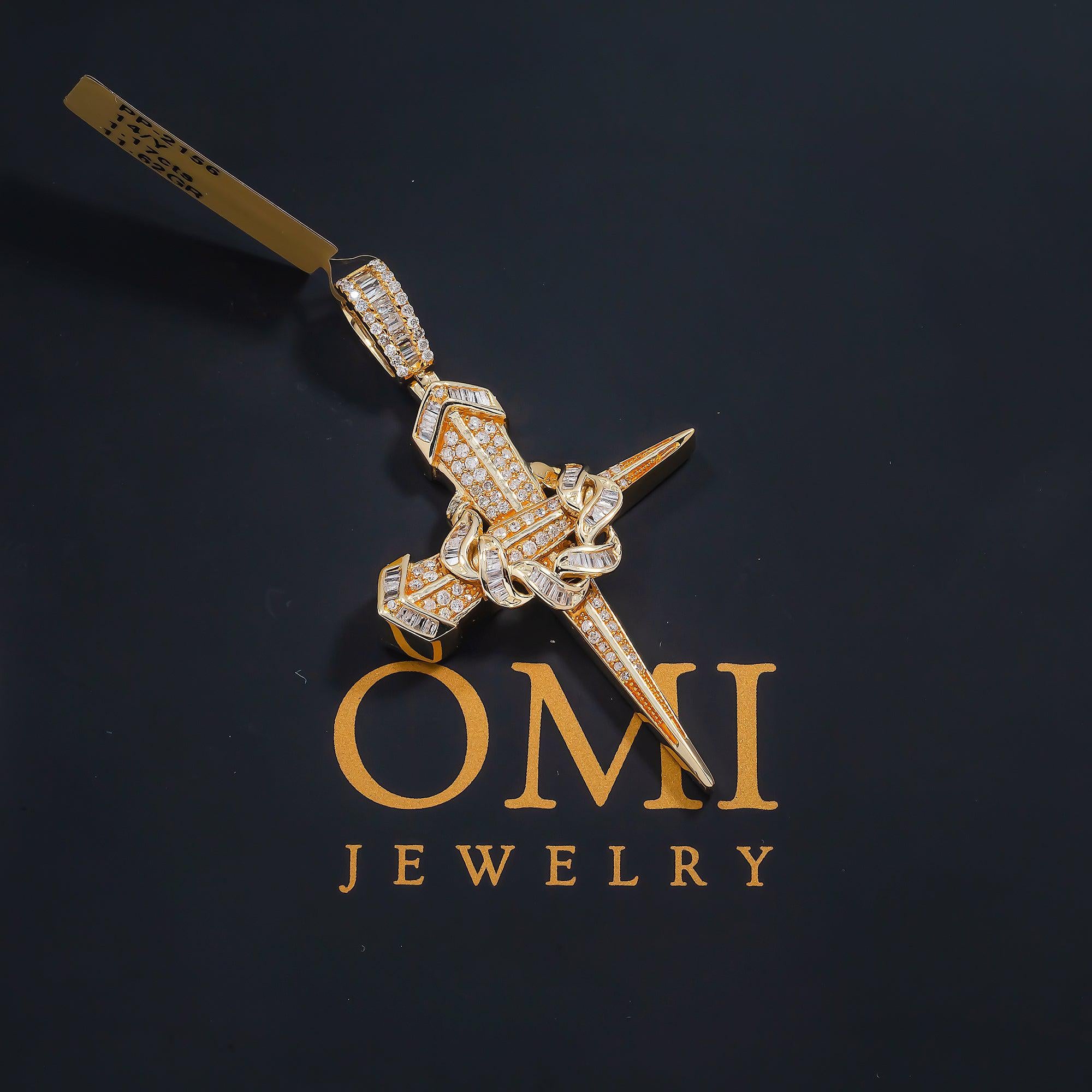 14K GOLD DIAMOND NAIL CROSS PENDANT 1.17 CT