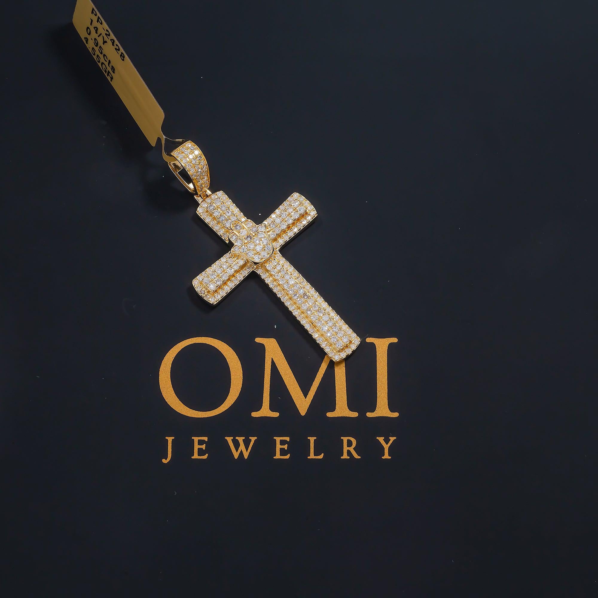 14K GOLD DIAMOND CROSS PENDANT 0.95 CT