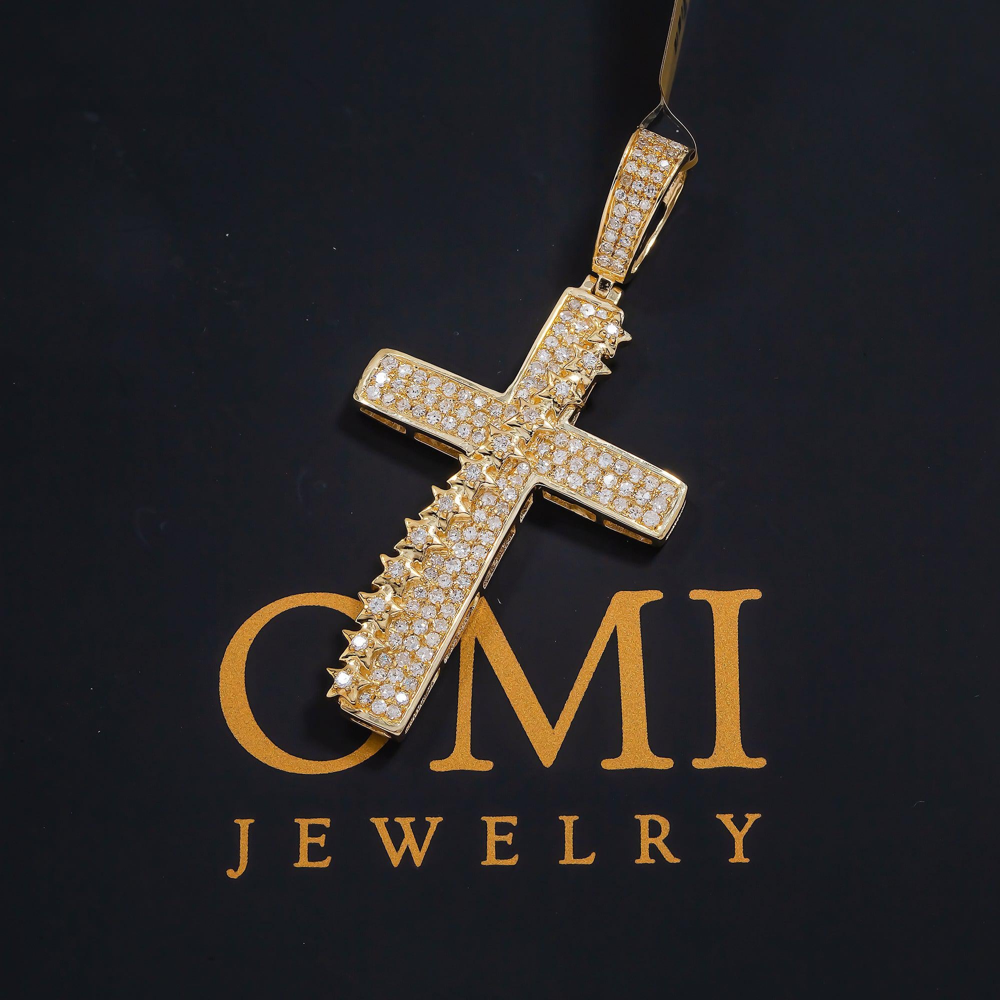 14K GOLD DIAMOND CROSS PENDANT WITH STAR DETAIL 0.93 CT