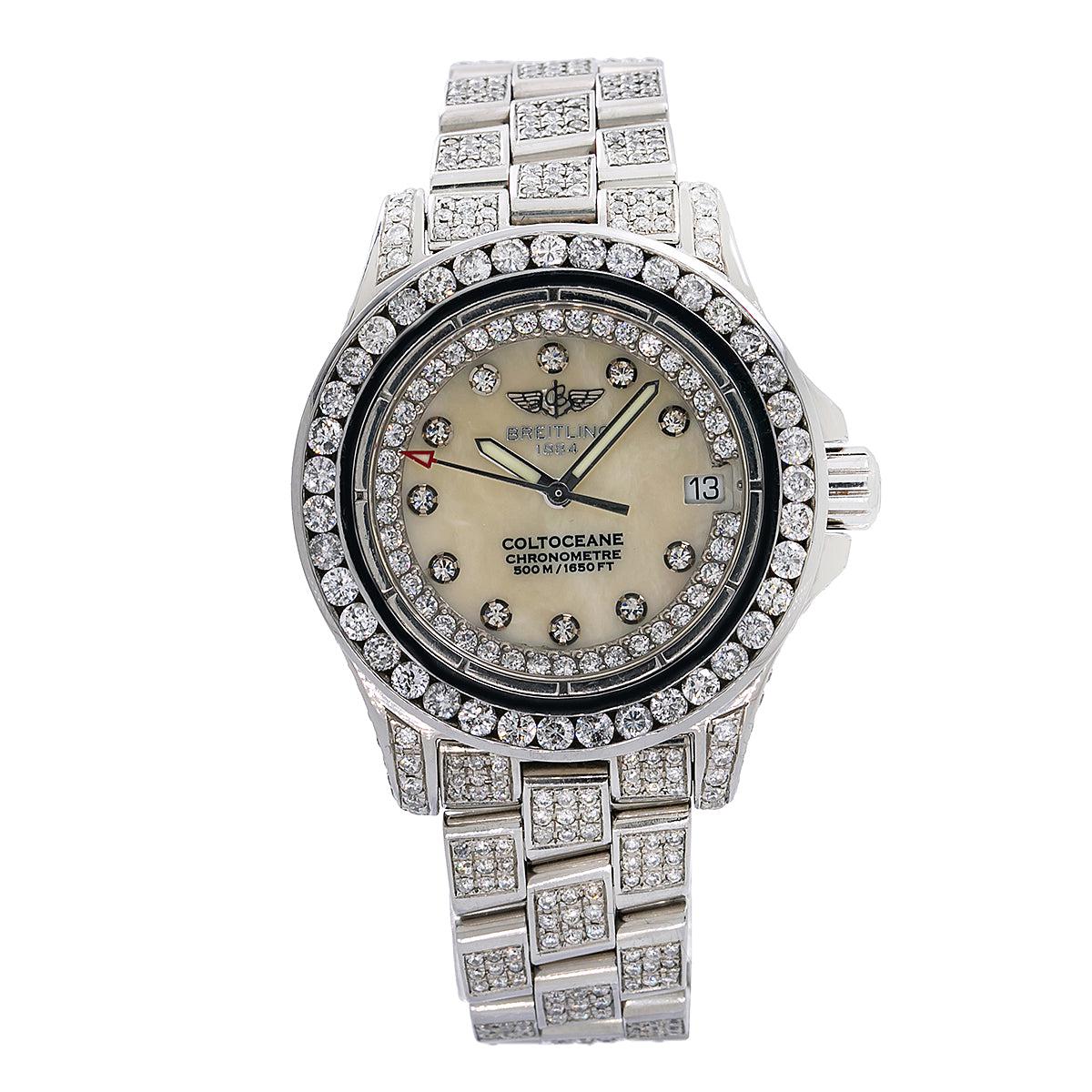 Breitling Colt Oceane 33MM A77380 Mother of Pearl Diamond Dial Diamond Bezel Full Diamond Bracelet 8ct