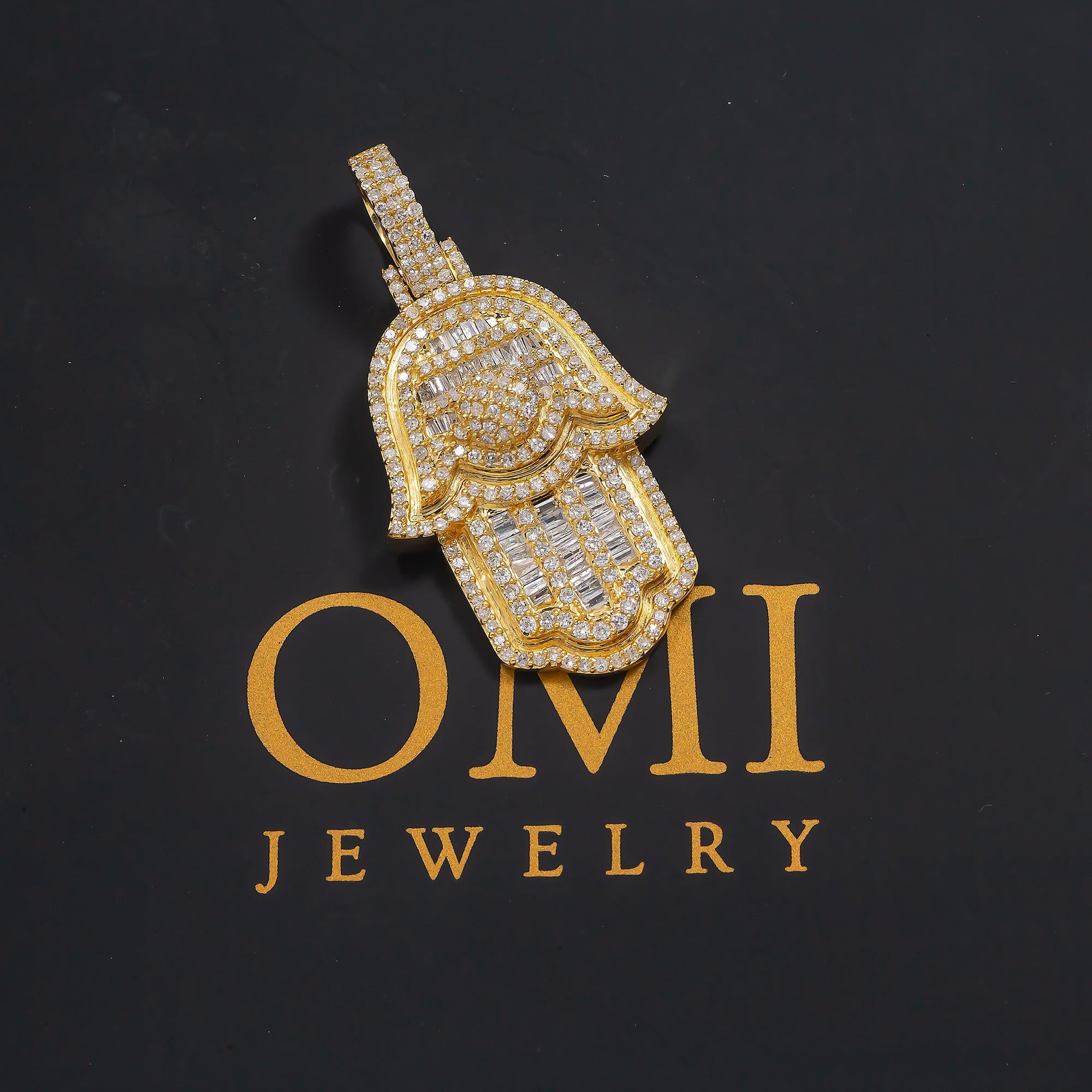 14K GOLD DIAMOND HAMSA PENDANT 1.45 CT