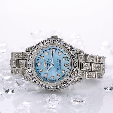 Breitling Colt Oceane A57350 33mm Blue Mother of Pearl with 8.0CT Diamonds Watch