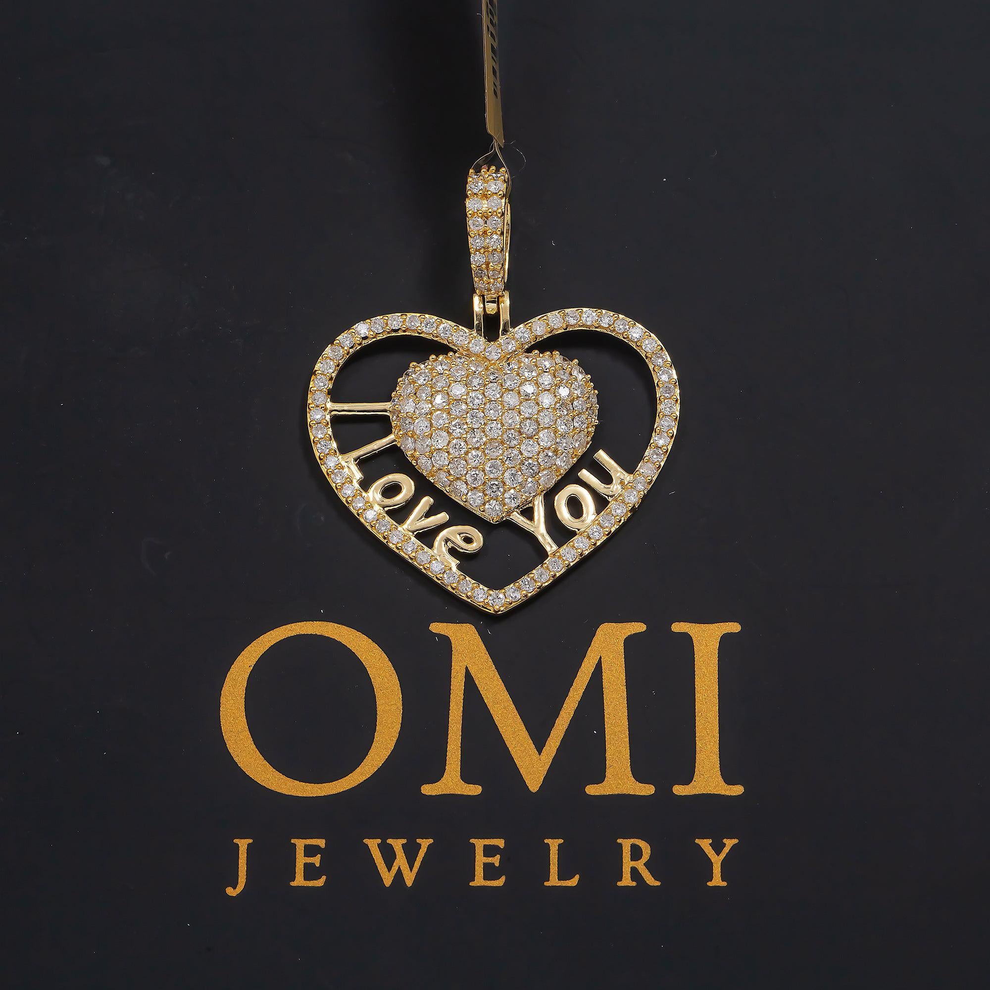 14K GOLD DIAMOND HEART WITH I LOVE YOU PENDANT 1.41 CT