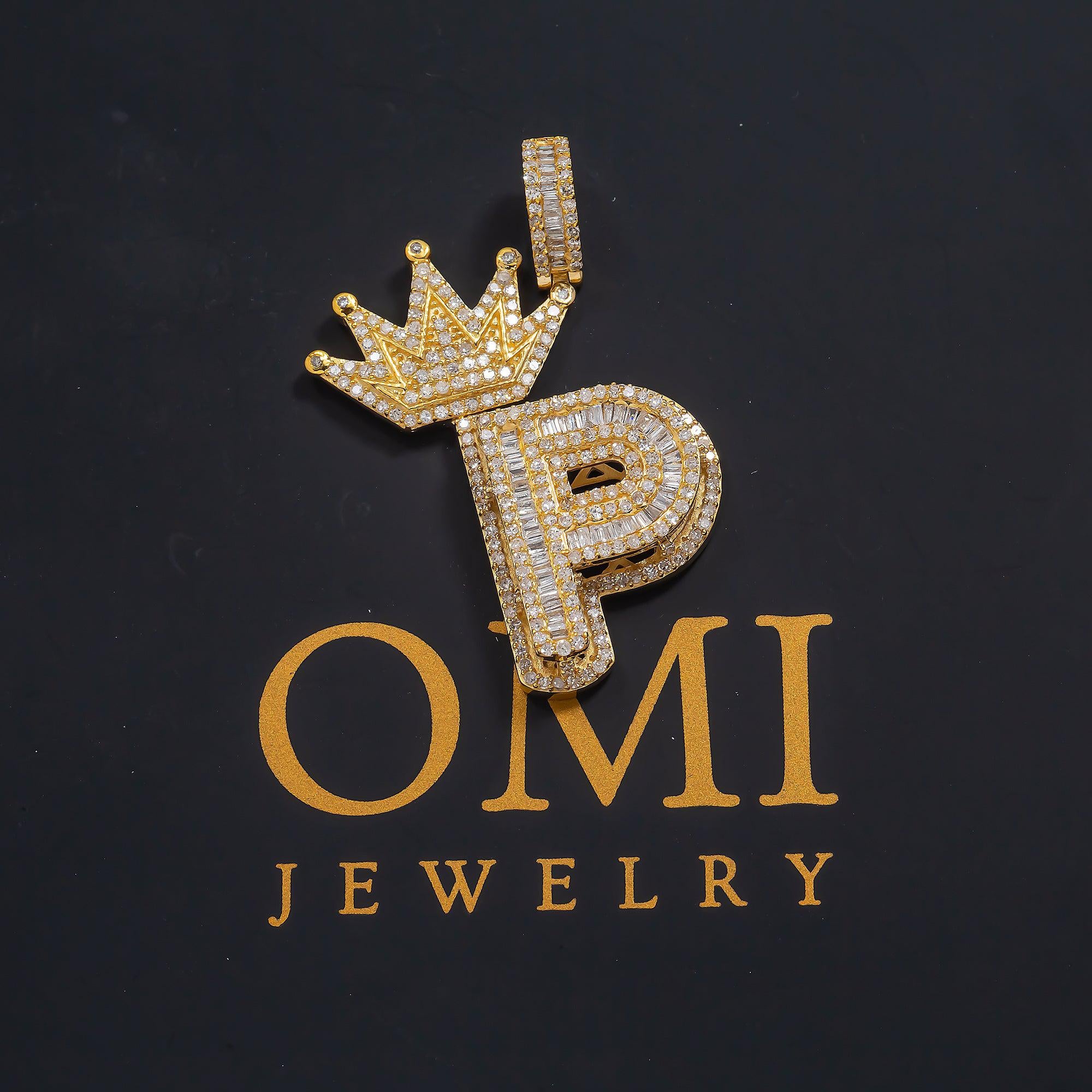 14K GOLD DIAMOND INITIAL P WITH CROWN PENDANT 1.49 CT