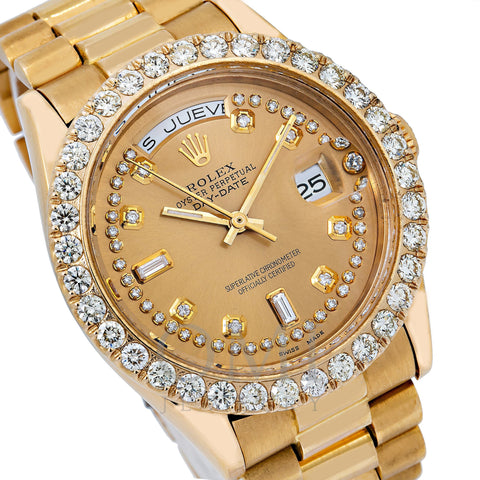 Rolex Day-Date 18038 36MM Champagne Diamond Dial With 2.75 CT Diamonds