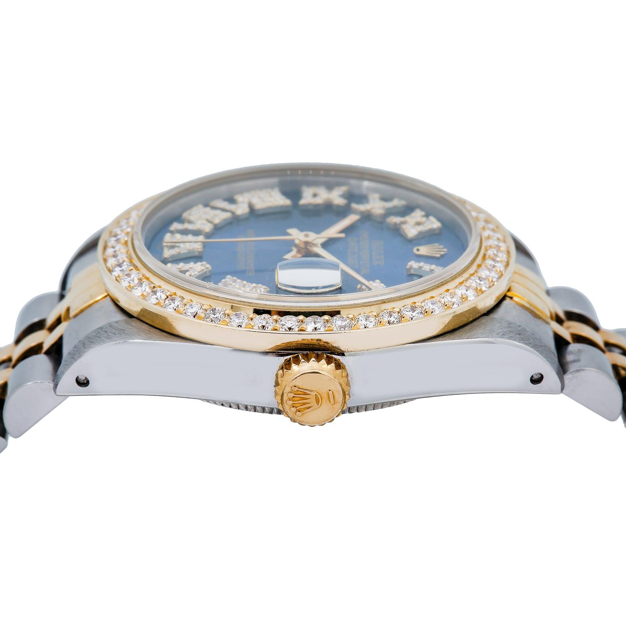 Rolex Datejust 31MM 68273 Blue Roman Diamond Dial Diamond Bezel Two Tone Yellow Gold Jubilee Bracelet