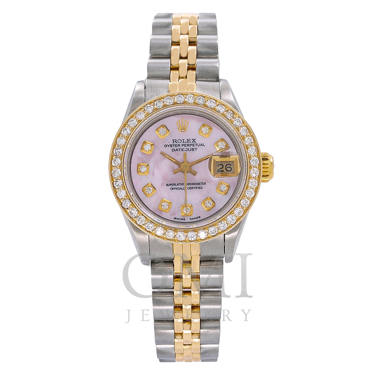 Rolex Datejust Two Tone Diamond Watch 26mm Pink Mother of Pearl Dial with 1.10CT Diamond Bezel