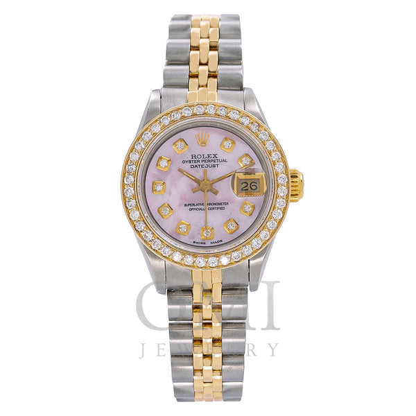 Rolex Datejust Two Tone Diamond Watch 26mm Pink Mother of Pearl Dial w ...