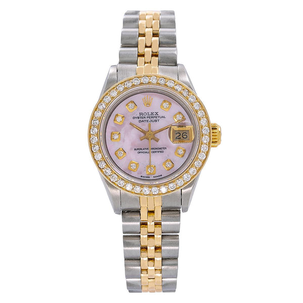 Rolex Datejust Two Tone Diamond Watch 26mm Pink Mother of Pearl Dial w ...